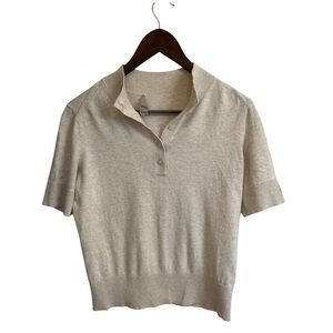 Everlane Organic Cotton Mockneck Oatmeal Cream Cropped Button Polo Shirt Small